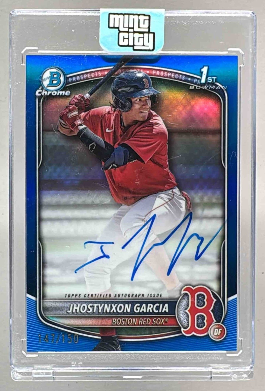 Jhostynxon Garcia 2025 Bowman Chrome #CPA-JGA Blue Refractor Auto 1st RC /150