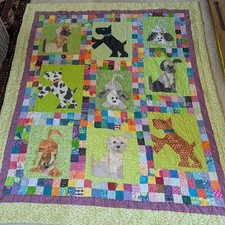 Vintage Handmade Baby Quilt Throw Blanket Doggie Themed for Boys 66x56"