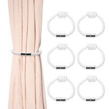 6Pcs Magnetic Curtain Tiebacks, Elegant Weave Curtain Tie Backs, Cotton White