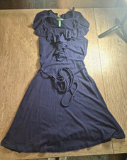 Lauren Ralph Lauren Women’s Blue Solid Knit Sundress S Ruffle Cap Sleeve Tie