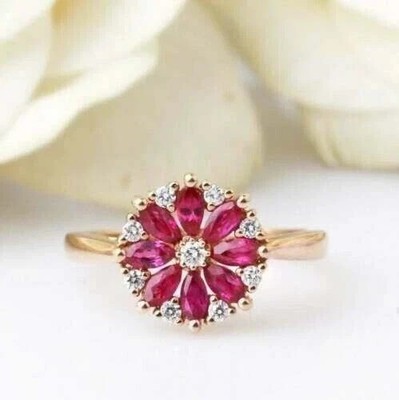 2Ct Marquise Cut Lab Created Pink Ruby Women's Wedding Ring 14k Rose Gold Plated