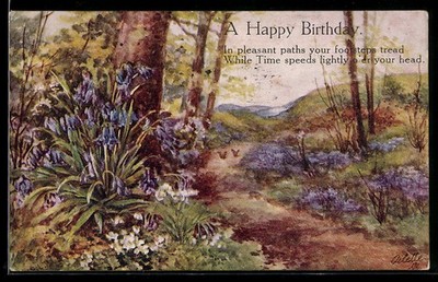 Künstler-AK Raphael Tuck & Sons Nr. 1801 B: Waldweg mit blühenden Blumen 1922 