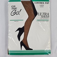 Vintage On The Go Ultra Sheer Control Top Pantyhose Large Coffee Sheer Toe NEW
