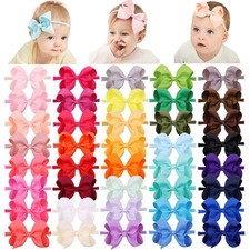 40pcs 4inches Baby Girls Grosgrain Ribbon Hair Bows Headbands Nylon Elastic H...