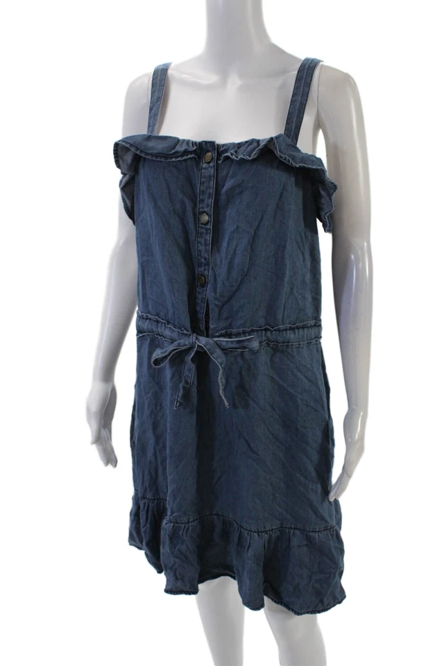 Juicy Couture женщин без рукавов галстук талии легкий джинсовой ткани платье синий размер L - Изображение 2 из 4