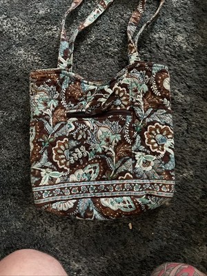 Vera Bradley Medium Tote Java Blue Brown Floral Leaves Purse