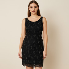 Alice + Olivia Black and Silver Beaded Lace Mini Sheath Dress - Size 4