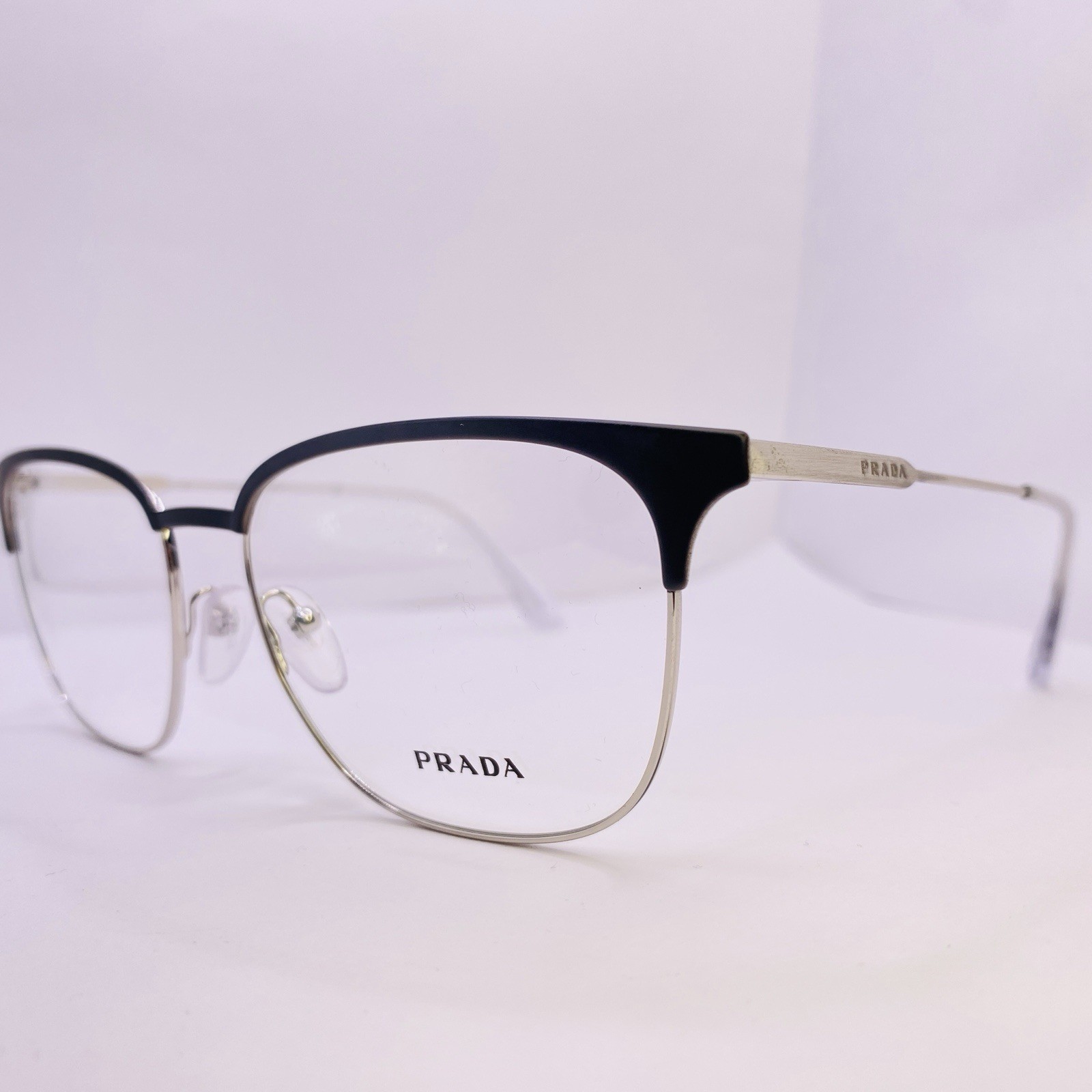 Prada Eyeglasses Frames VPR 59U 1BO-1O1 55 [] 17 145 Silver Black Authentic