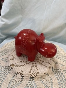 Hippopotamus, Red, Made In Kenya, Preowned