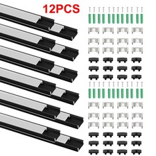 12Pack LED Aluminium Channel Profile 3.3ft Extrusion Diffuser Strip Lights Cover