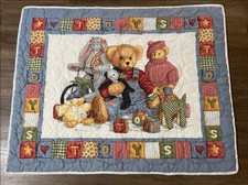 Vintage Blue Jean Teddy Bear Toys Baby Nursery Crib Comforter Blanket Quilt Thin