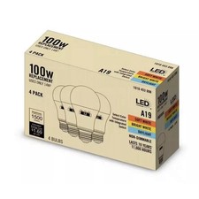 4-Pack 100-Watt Equivalent A19 LED Light Bulb Select Color Temperature Non Dim
