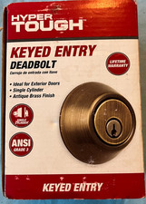 Hyper Tough Keyed Entry Deadbolt Antique Brass Finish Complete, New in Open Box
