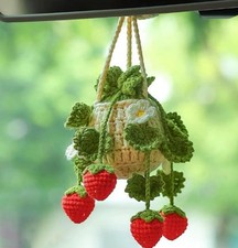 For Car Decor Car Hanging Plant Plant Crochet Plant Strawberry Hanging Basket