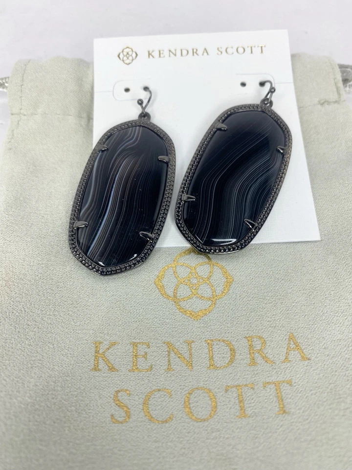 Kendra Scott Black Banded Agate Gunmetal Danielle Earrings Rare - Image 3 of 4