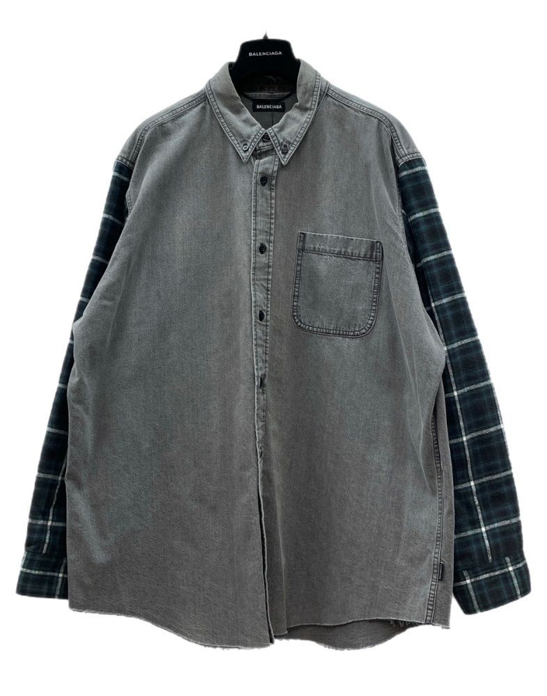 Balenciaga Layered Check Denim Shirt 38 Cotton Used AB 19SS From Japan thumbnail 3