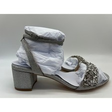 Badgley Mischka Women's Jada Ankle Wrap Block Heel Silver MP5316 Size 8 NIB