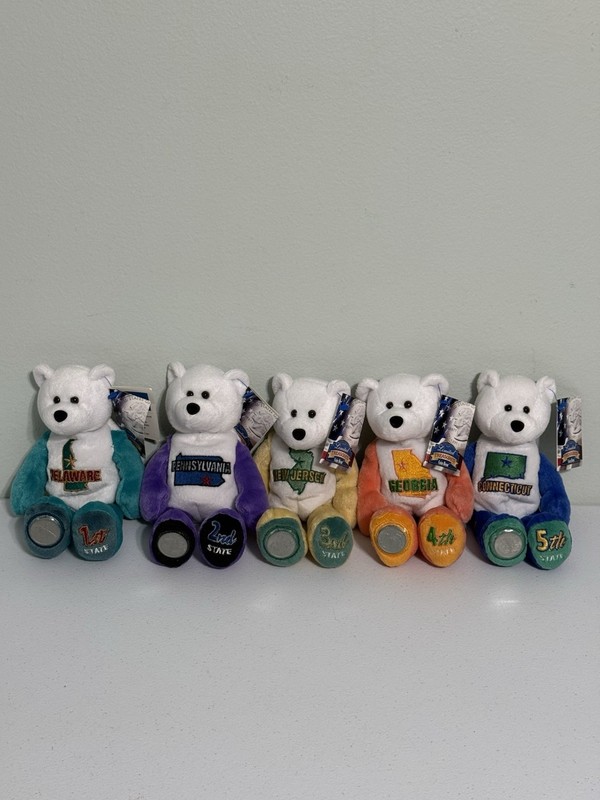 Vtg Limited Treasures 50 States Of America Coin Bears Lot Of 5 ( 1st 5 States )