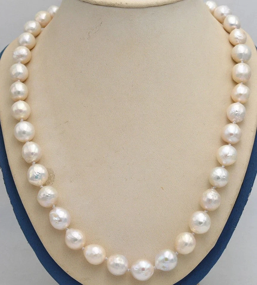 Huge 11-12mm Real Natural White South Sea Baroque Edison Pearl Necklace 14-36'' - Image 3 of 4
