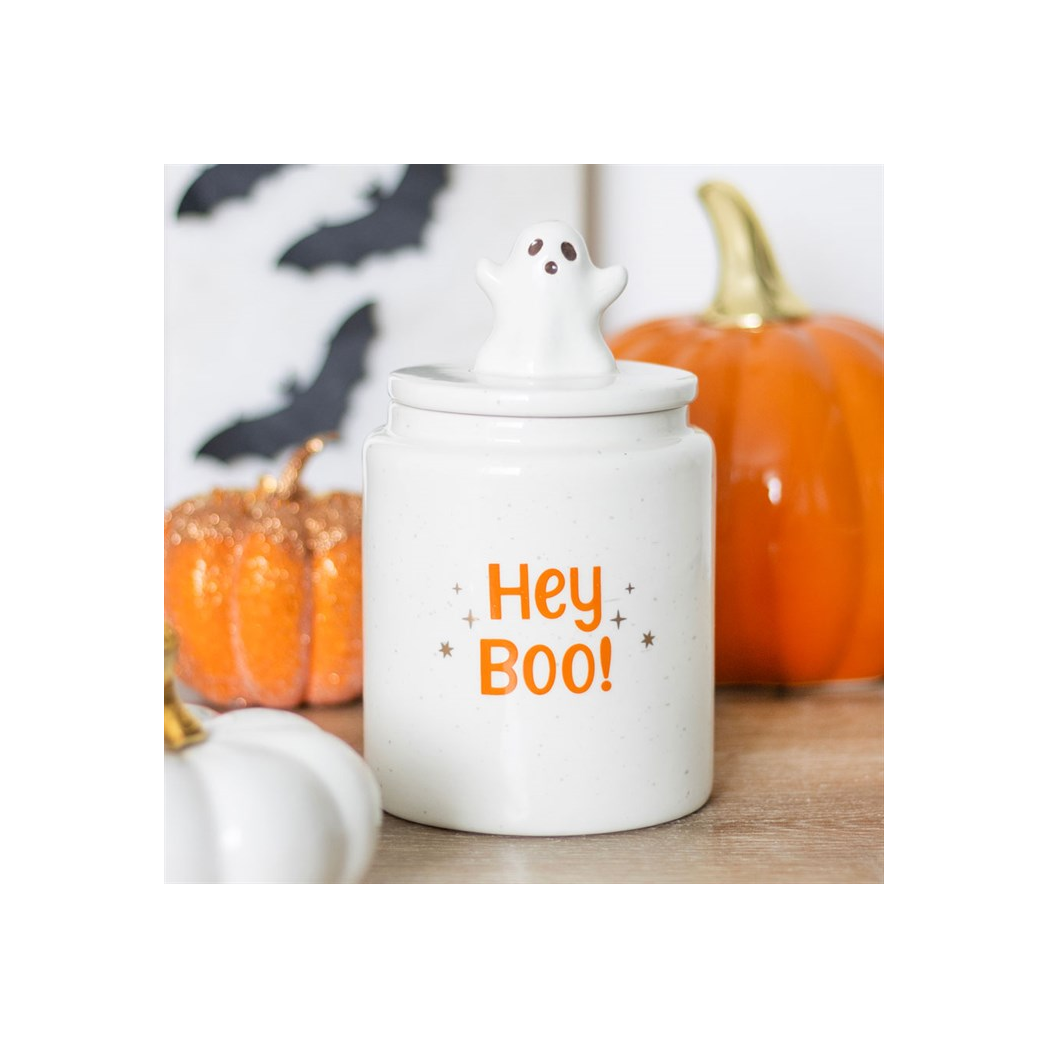 Hey Boo Ghost Storage Jar Halloween Treat Jar Ceramic Ghost Pot - Image 4