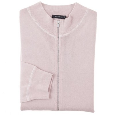 Manrico Light Pink Extrafine Cashmere-Silk Full-Zip Cardigan Sweater L NWT