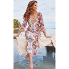 Soft Surroundings Ipanema Kaftan Embroidered Maxi Dress Rio Boho Womens Plus 3x