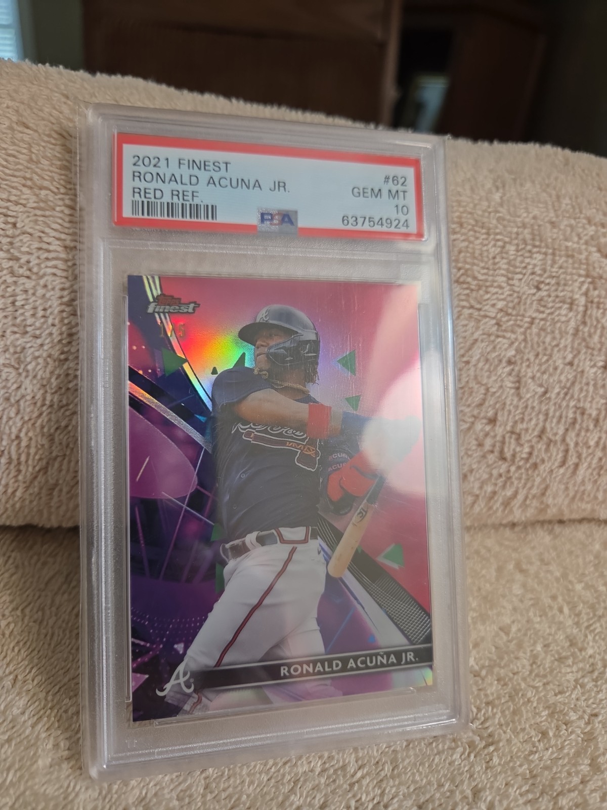 2021 Topps Finest - Ronald Acuña Jr. #62 Red Refractor /5 PSA 10 Pop1  view 2