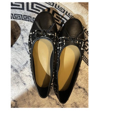 J.CREW Women's Plaid Ballet Flats Bow Woven Fabric Black White Size 6.5