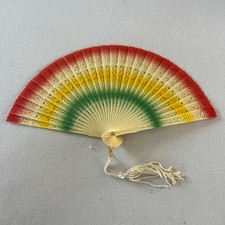 Vintage Foldable Plastic Hand Fan Ivory 1960s Multicolor