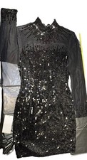 Niteline Vintage Black Sequel Beaded Long Sleeve Dress size 8