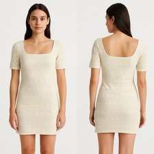 Abercrombie & Fitch Crochet Lace Mini Dress M Cream Knit Bodycon Boho Cottegecor
