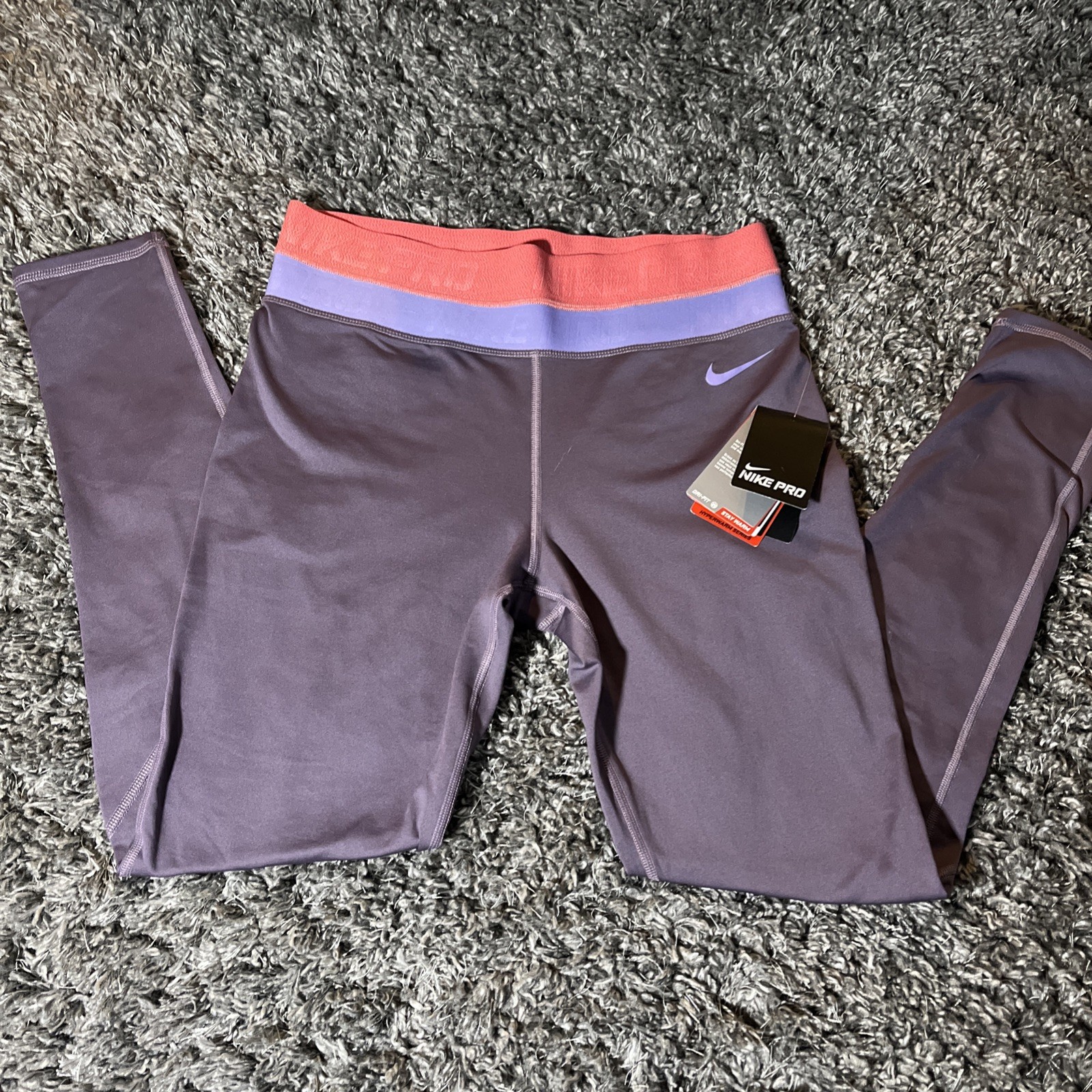 NWT Nike Dri Fit PRO Leggings Purple Women&rsquo;s L Band Waist 