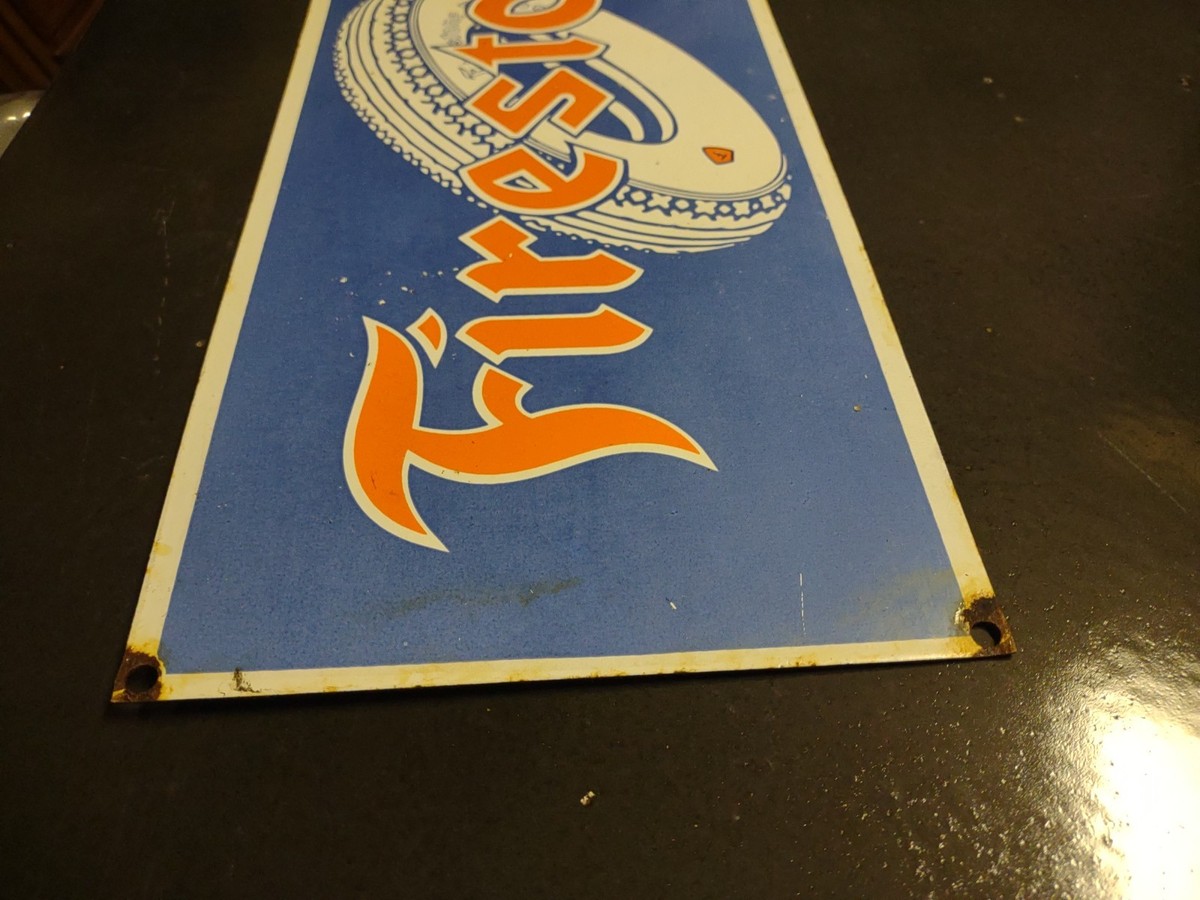 VINTAGE LARGE FIRESTONE TIRES AUTO ADVERTISING PORCELAIN METAL