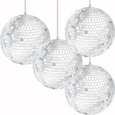 4-Pack Mirror Disco Ball 3" Inch Silver Hanging Ball