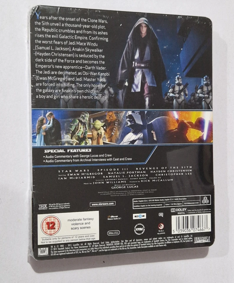 Star Wars Episode III Revenge Of The Sith BLU RAY STEELBOOK SEALED - Image 2 of 3