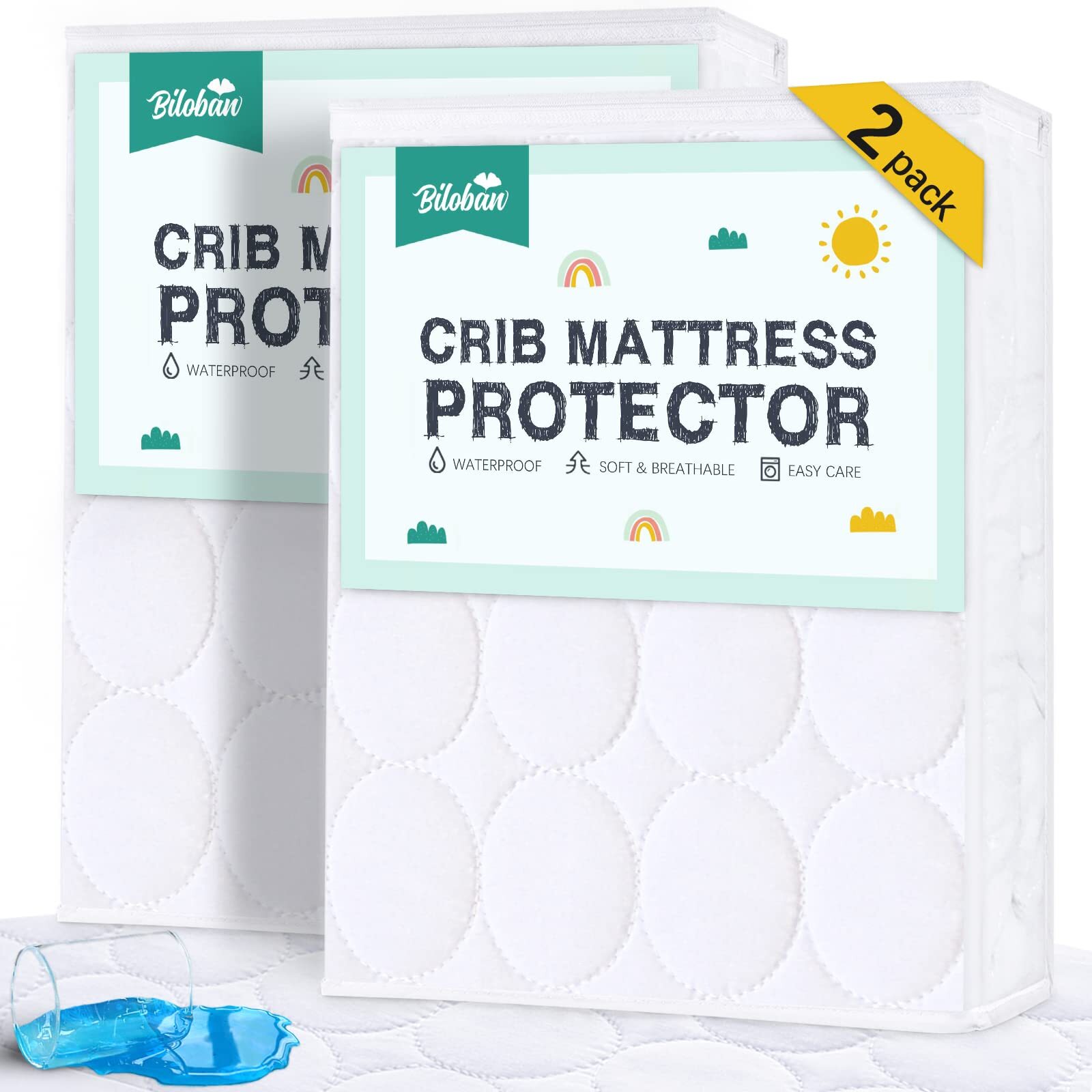 Crib Mattress Protector Sheets Waterproof 2 Pack, Quilted Crib Mattress Pad C...