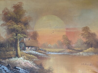 60er Jahre Original Ölgemälde auf Leinwand signiert von Milland Landschaft Landschaft