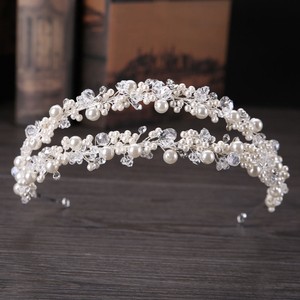 Design New Pearl Crystal Double Headband Wedding Bridal Crown Hair