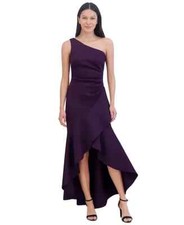 Eliza J Womens One Shoulder High Low Hem Sleeveless Gown in Plum Color Size 14