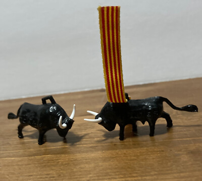 Sangre de Toro Charms, Vintage Pair of Black Bulls With One Ribbon