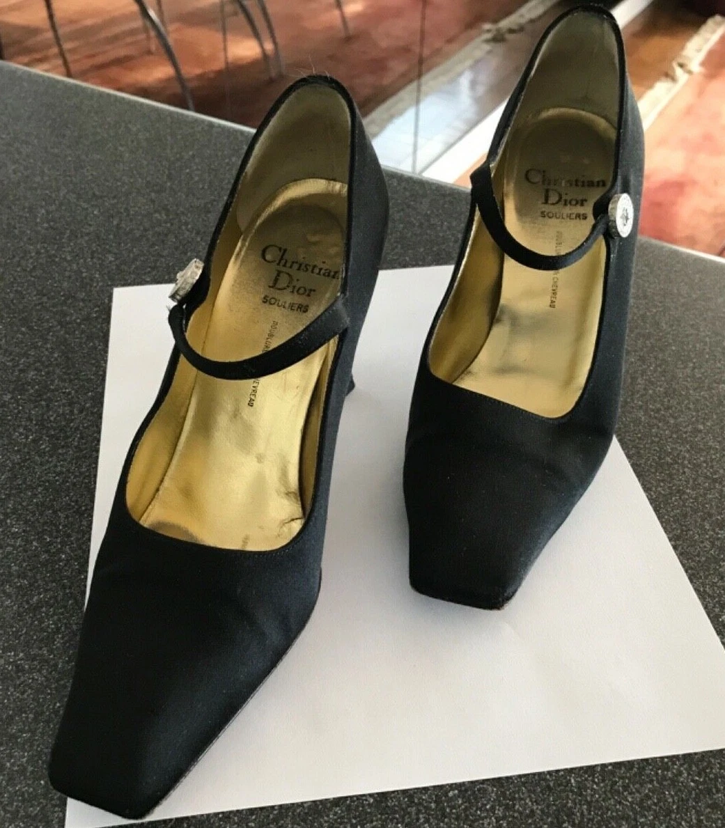 Christian Dior Shoe Mary Jane Black Satin Lovely Detailed Cut Size
