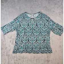 Catherines Top Women's 3X Multicolor Paisley Peek A Boo Shoulder Half Sleeve