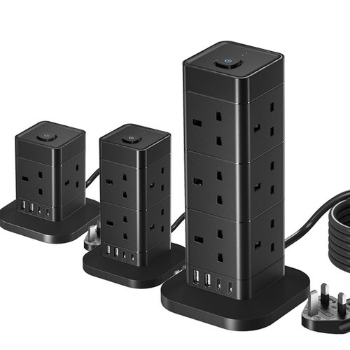 4/8/12 Way Tower Extension Lead with USB Slots Power Strip with Surge