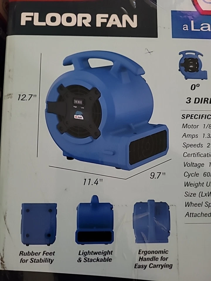 Ventilador de piso pequeño azul Foto 4 de 4