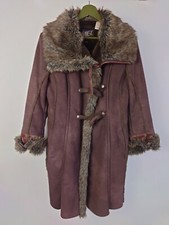 Miss Sixty M60 Women Brown Afghan Duffle Coat Size Small Toggle Faux Fur Trim