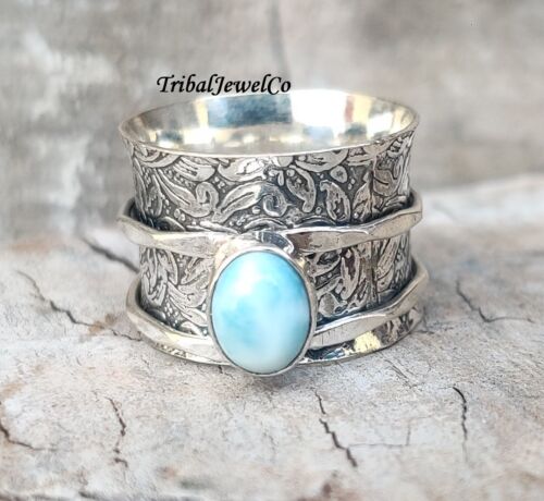 925 Sterling Silver Larimar Spinner Ring Handmade Ring Handmade  Gift For Her - Picture 1 of 4