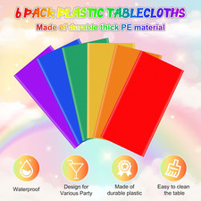 6 Pack 6 Color Rainbow Theme Tablecloth Assorted Color Plastic Tablecloth Dis...