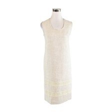 Taupe white textured linen TRES GAY CALIFORNIA vintage shift dress S