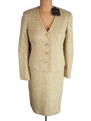 NWT ST. JOHN Knits Gold Multi Sequin Tweed Jacket Blazer Dress Suit sz 6  $3190 | eBay
