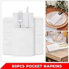 White Airlaid Feel Disposable Pocket Napkins 8 Fold 40cm Luxury Paper Napkins